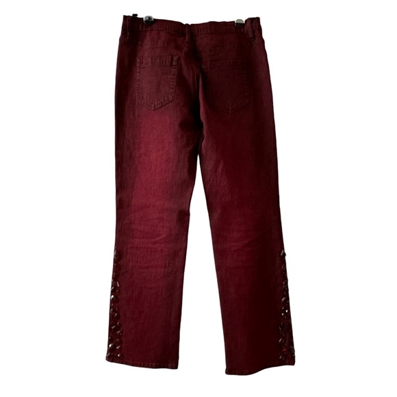DG2 Diane Gilman Embellished Burgundy Red Jeans Rhinestones Jewels 6P - Picture 4 of 5